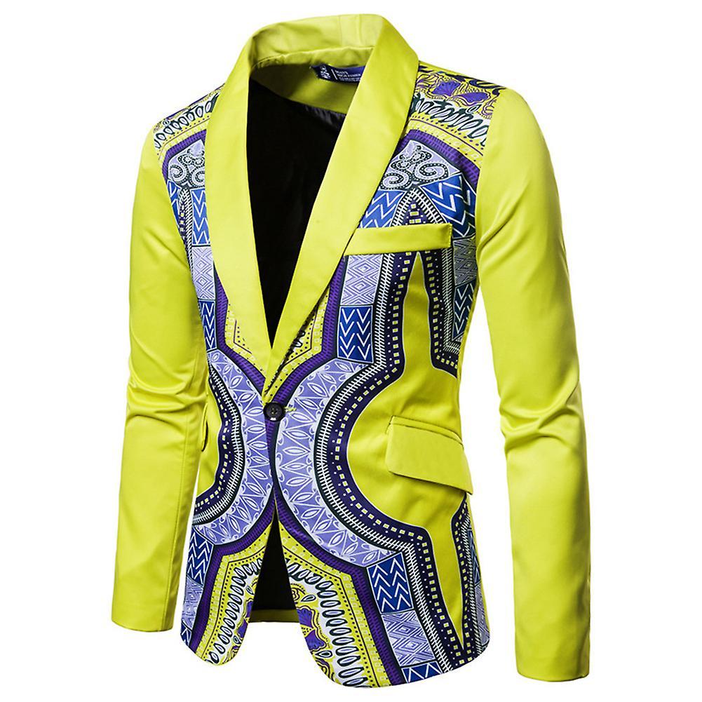 Allthemen Mens Casual Shawl Lapel Slim Party Suit Jacket Yellow L