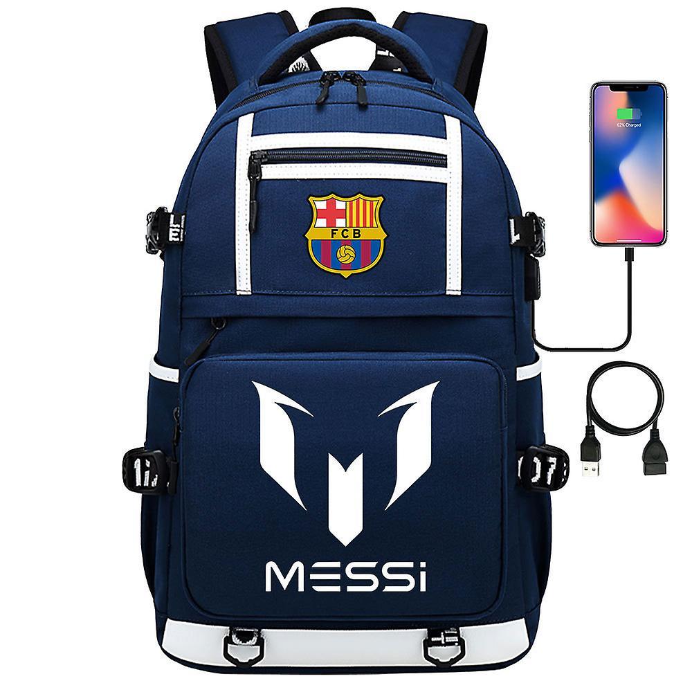 Yixin Tech Messi Barcelona Printed Backpack Travel Bag Student Schoolbag Waterproof Computer Blue