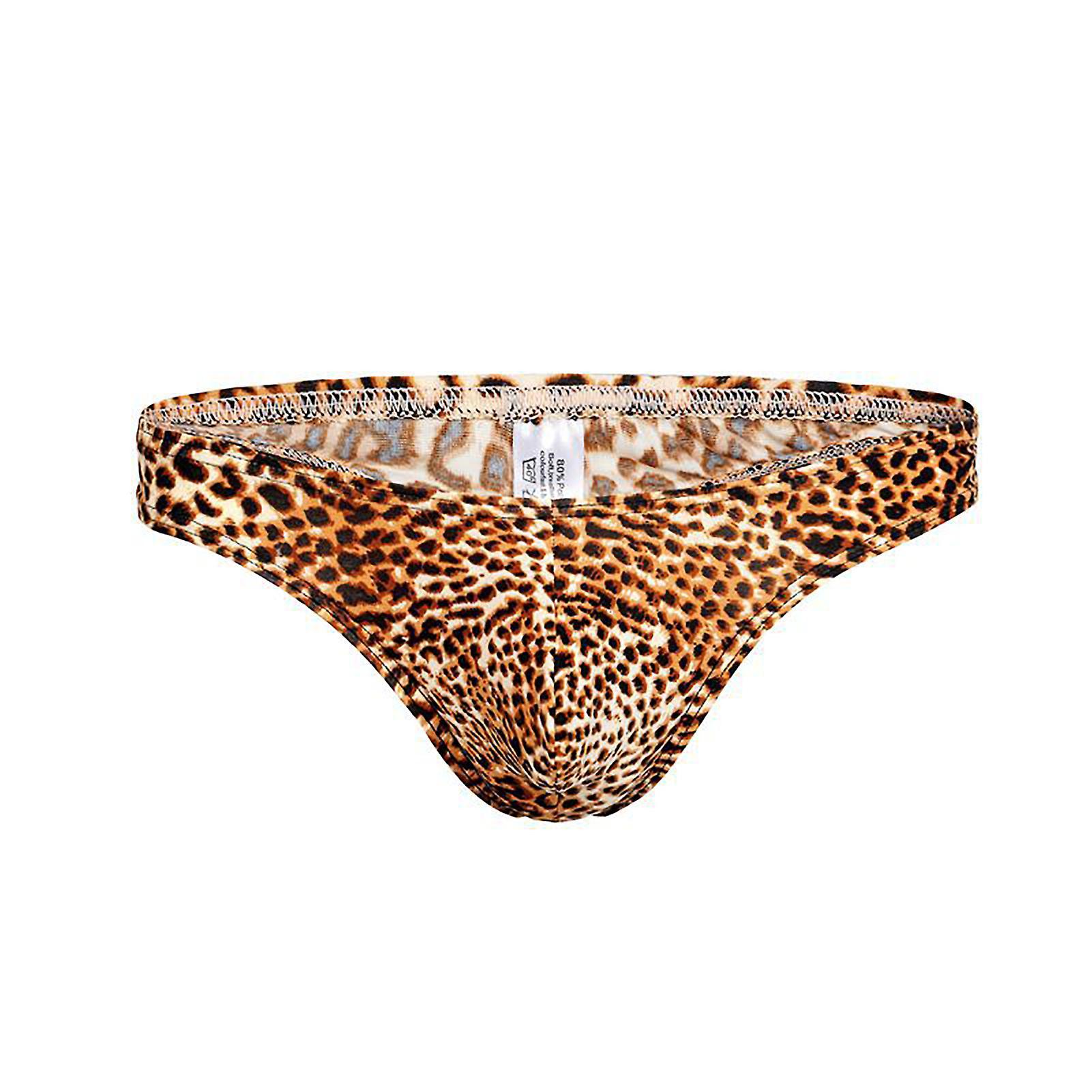 Fianao Underwear Leopard Print Breathable Men T Shape Underpants Thongs for Daily Life Yellow 2XL