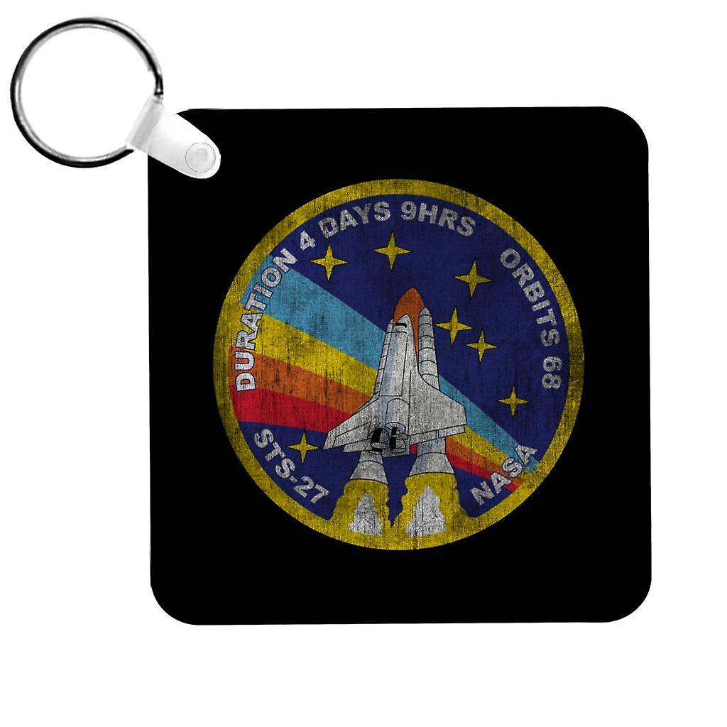 NASA STS 27 Atlantis Mission Badge Distressed Keyring Black 5cm x 5cm