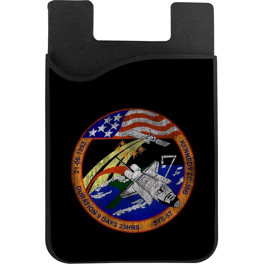 NASA STS 57 Endeavour Mission Badge Distressed Phone Card Holder Black 5.5cm x 8.5cm