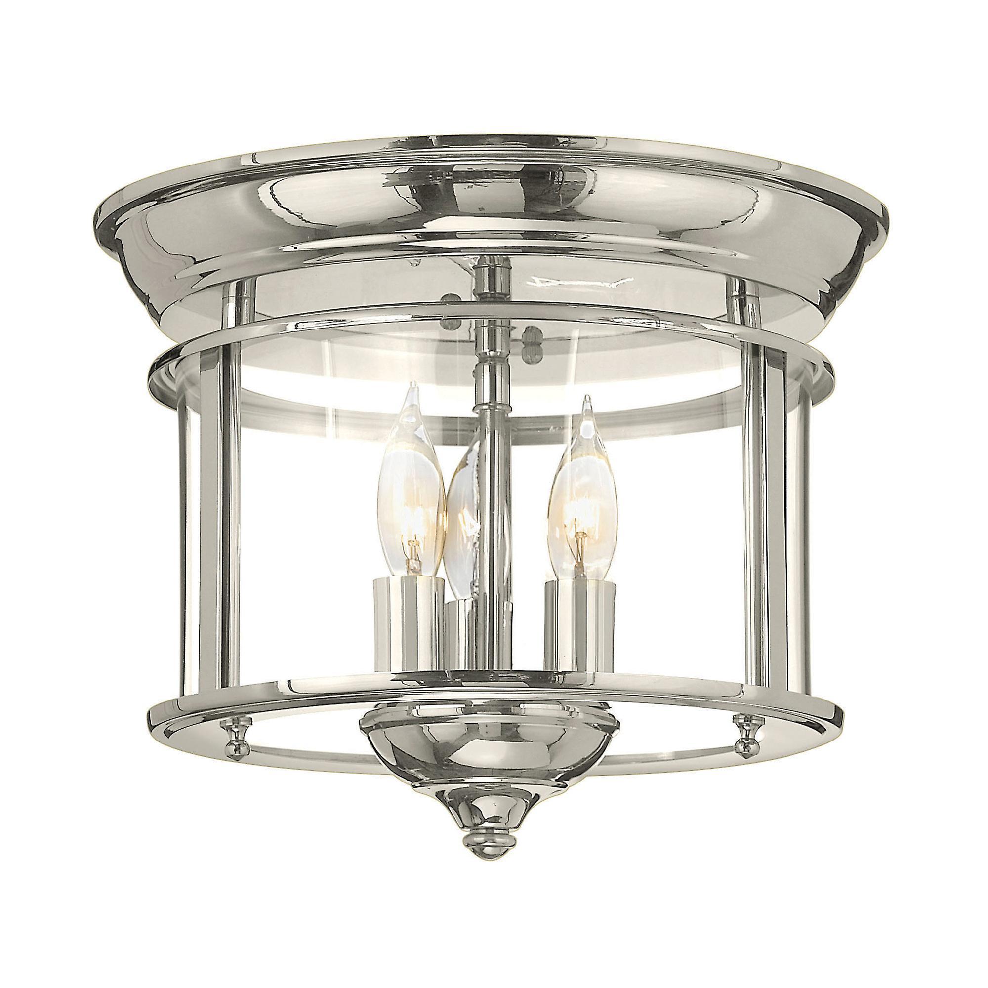 Gentry Cylindrical 3 Candle Flush Mount Lantern Polished Nickel