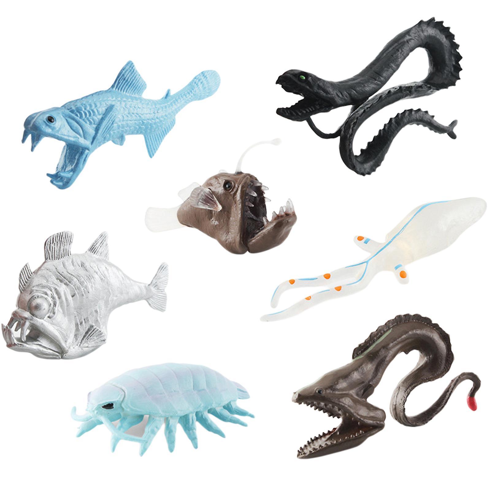 Haloppe 7Pcs Sea Animal Models Simulated Gulper Eel Anglerfish Squid Hatchet Fish Mini Figurine Educational Toy Ocean Animal Set Fish Tank Ornament