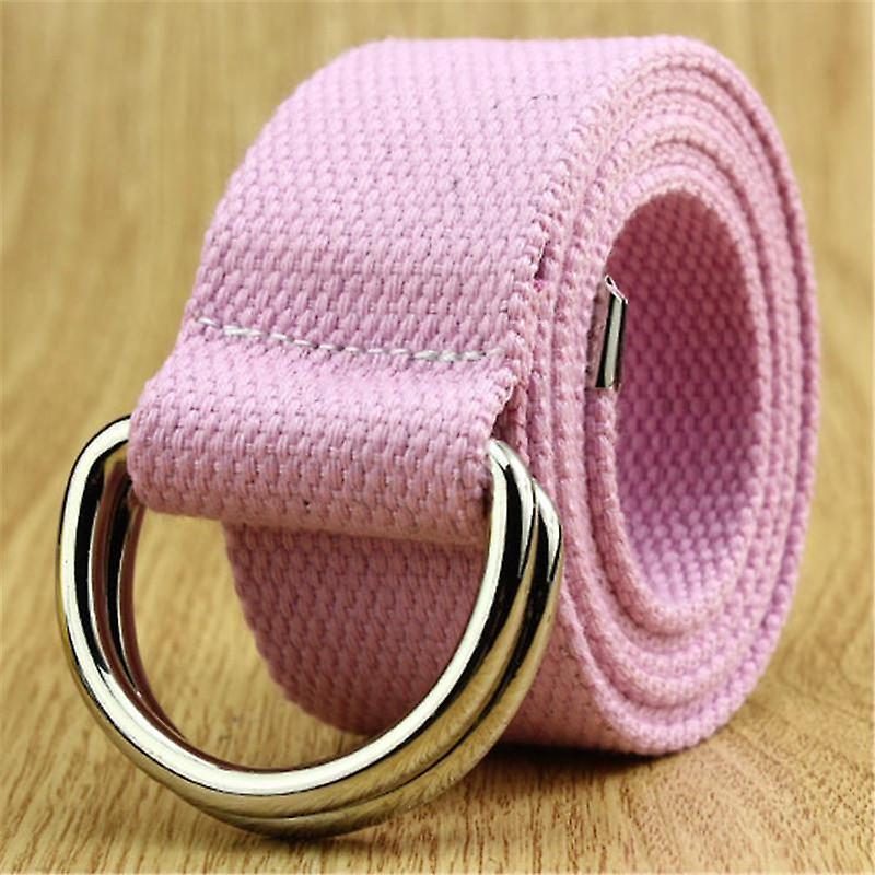 Belt for women Jeans canvas military belt double d-ring buckle casual women belt web men Pink 110cm/43.30in