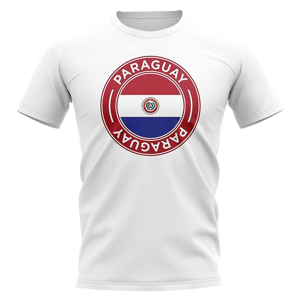 UKSoccerShop Paraguay Football Badge T-Shirt (White) XLB (12-13 Years)