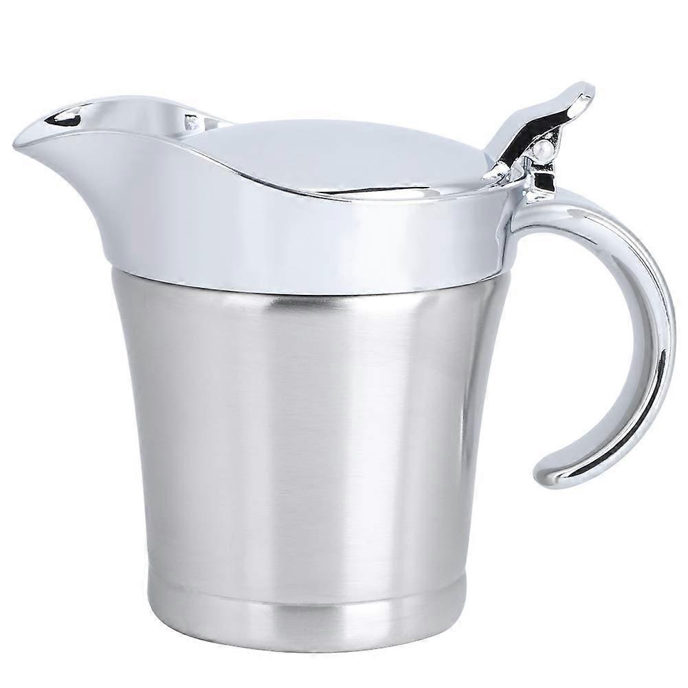 Moselota Gravy Boat, 304 Stainless Steel Double Wall Insulated Gravy Sauce Jug 450ml,Sauce Pot with Hinged Lid for Gravy Ketchup Salad Dressing Milk