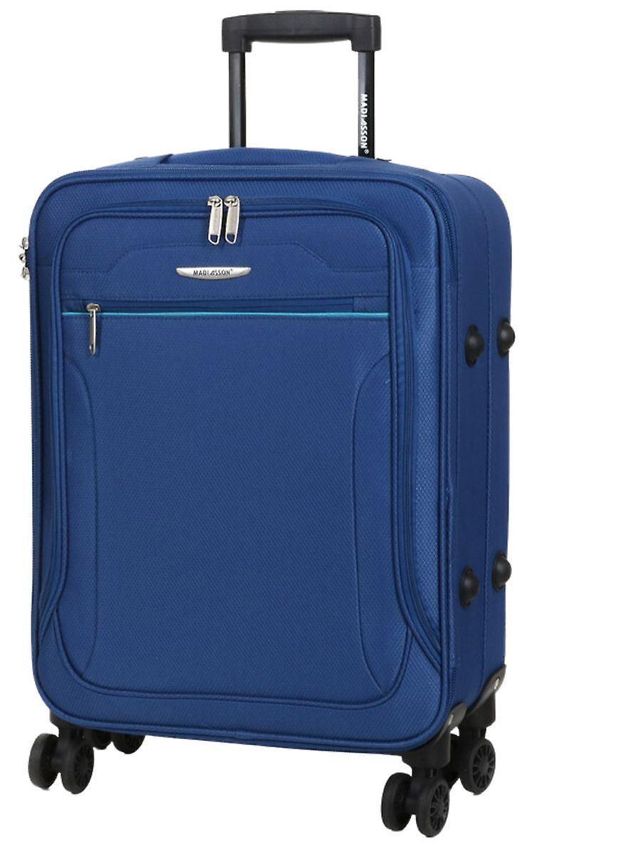 Infinity Leather Blue Lightweight Soft Suitcases 4 Wheel Luggage Travel Expandable Cabin