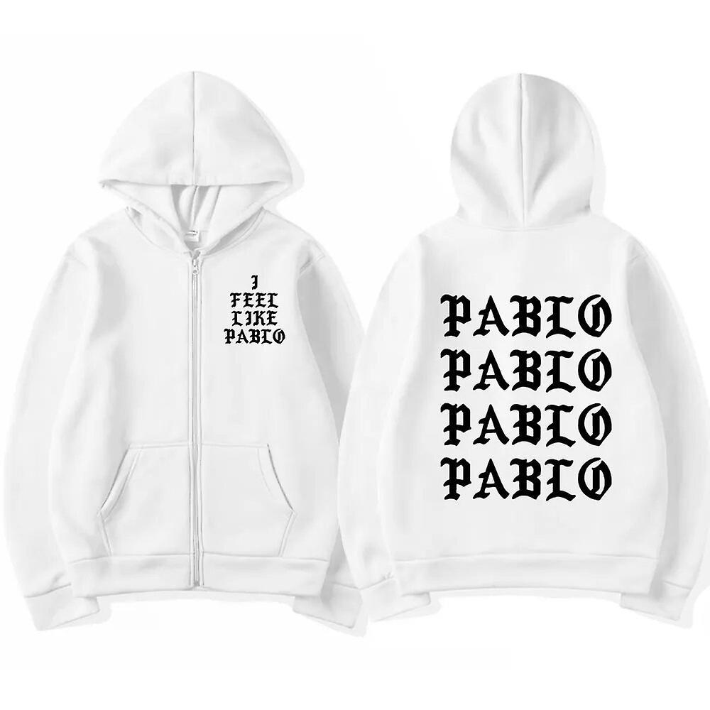 Eccpp Kanye West Pablo Zip Up Pullovers Hoodie Men's I Feel Like Paul Print Sweatshirts Hip Hop Social Club Rap Zipper Hoodies Unisex White M