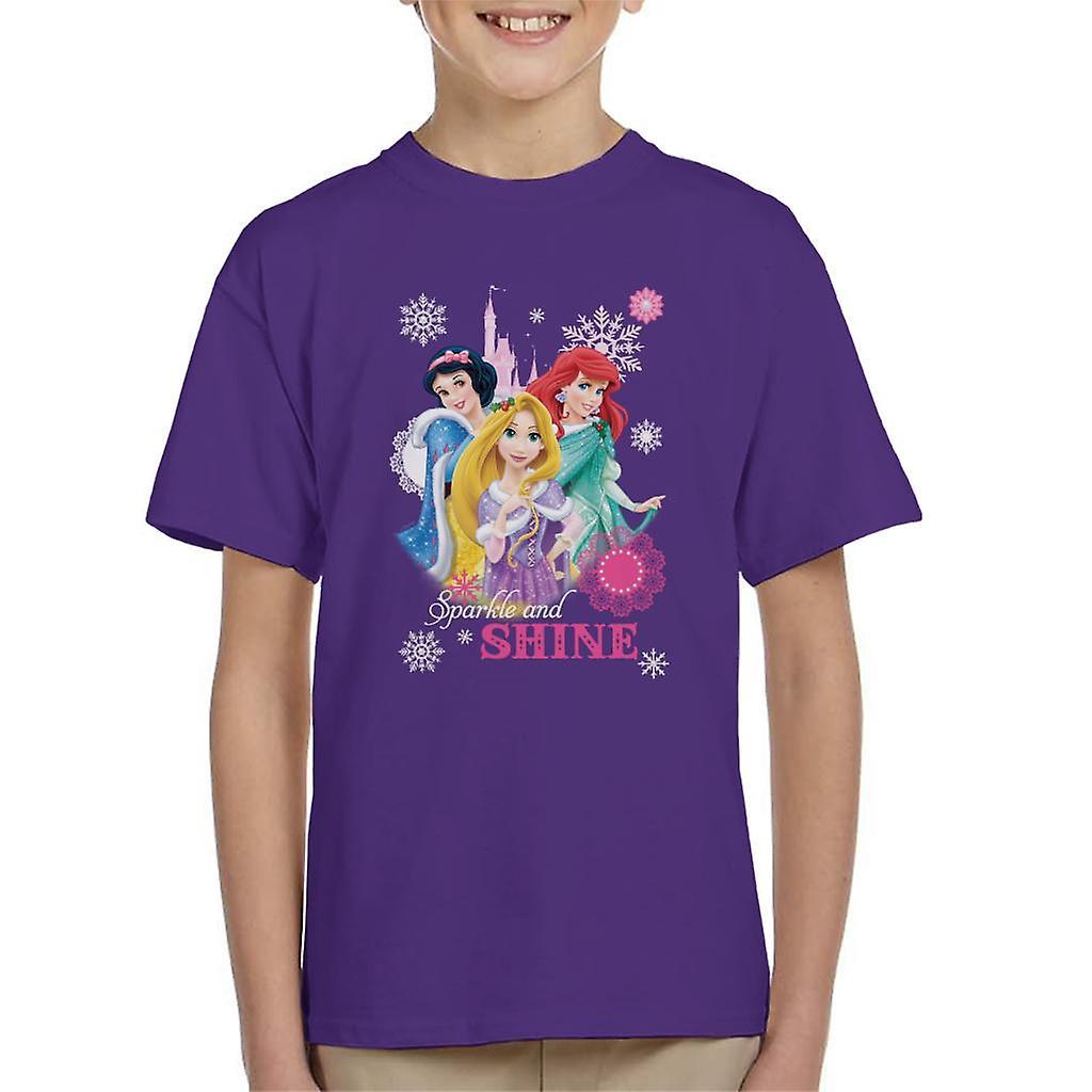 Disney Christmas Princesses Sparkle And Shine Kid's T-Shirt Purple Small (5-6 yrs)