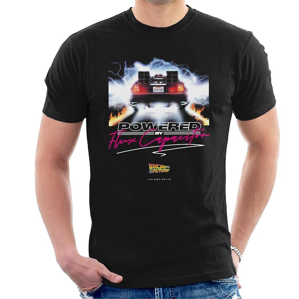 Back to the Future Delorean Powered By Flux Capacitor Men's T-Shirt Black XX-Large