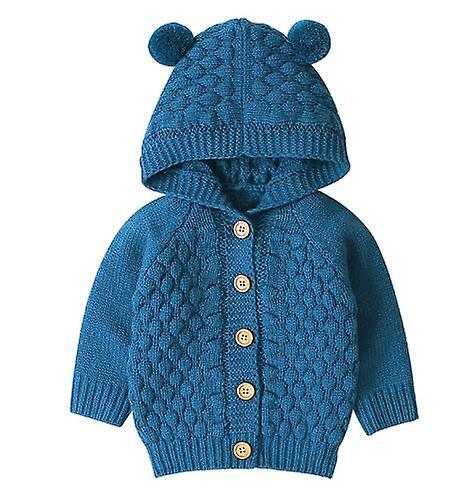 Slowmoose Baby Knitting Cardigan Winter Warm, Newborn Infant Sweaters Long Sleeve Hooded 12M / 82W566 Navy blue