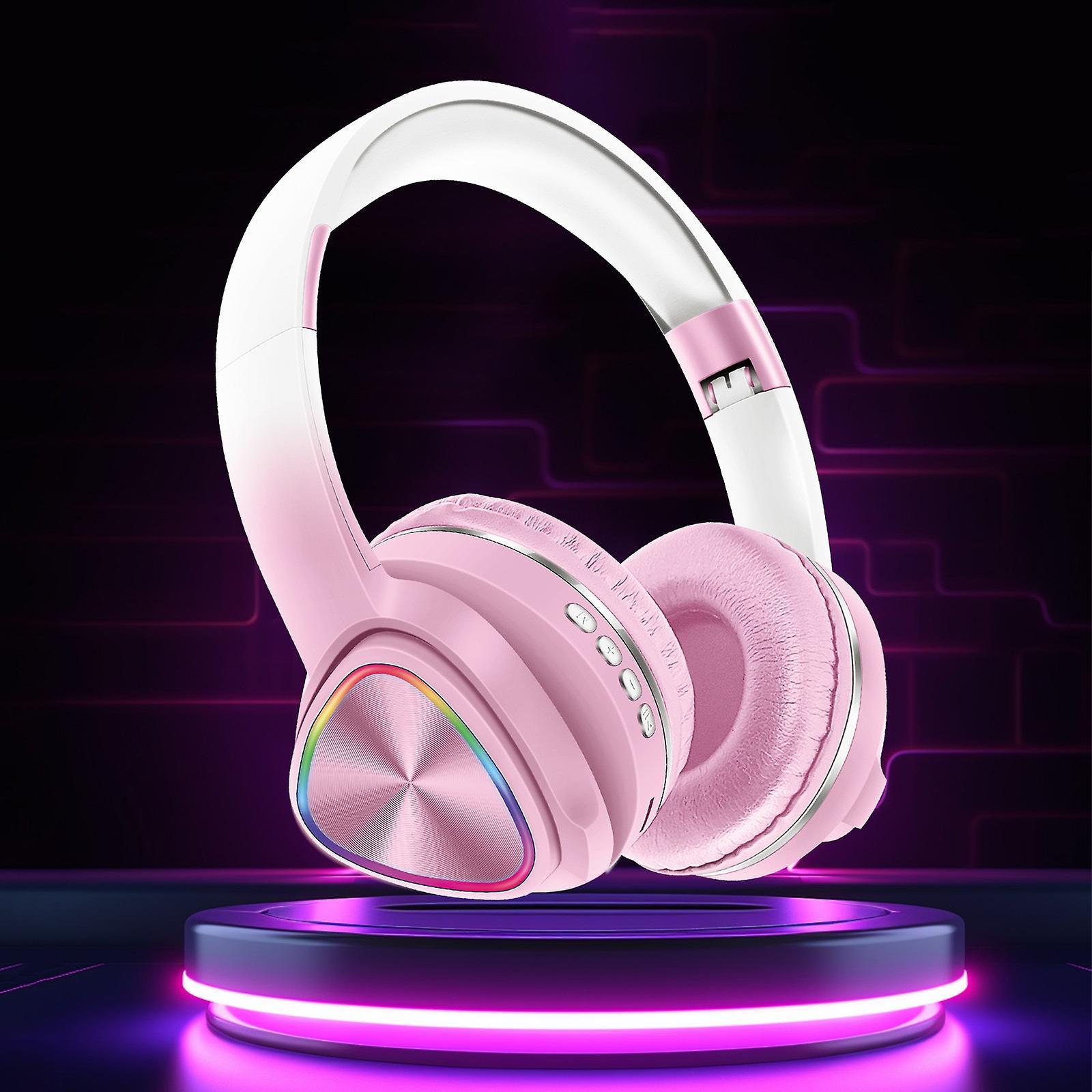 Kakanwo Headphones Wireless Bluetooth Headset Subwoofer Bluetooth Headphones With Led Lights Pink Free Size