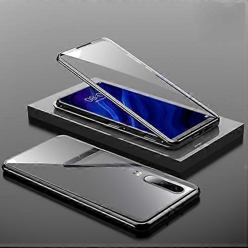 Goodcase For Huawei P30 Magnetic Metal Frame Double-sided Tempered Glass Case Black