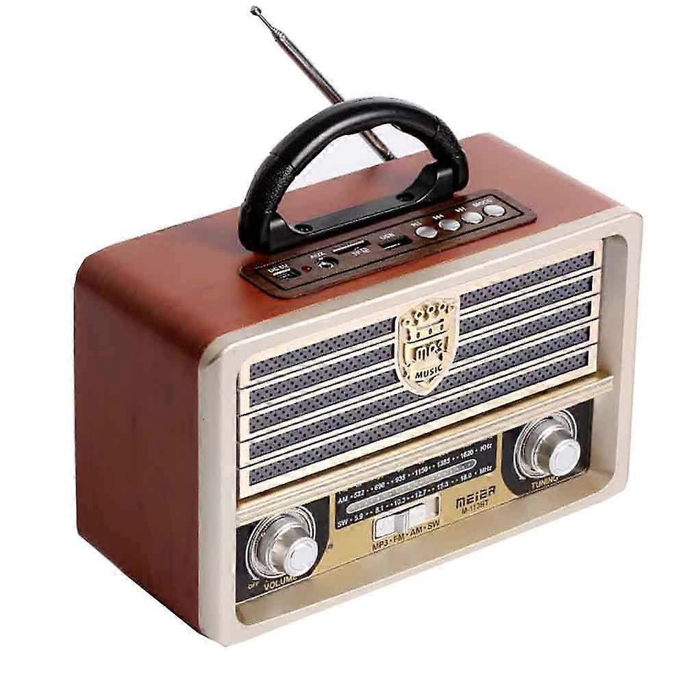 Linjou Wooden Retro Radio, AM SW FM Radio, Wireless Bluetooth Speaker 4.0, with Old Fashioned Style