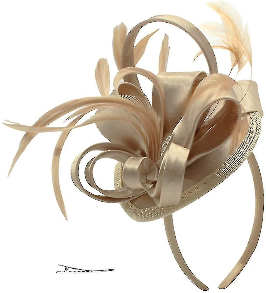 Unbrandded Fascinator Hats Feather Satin Kentucky Derby Tea Party Hat Bridal Headwear For Women Girls gold