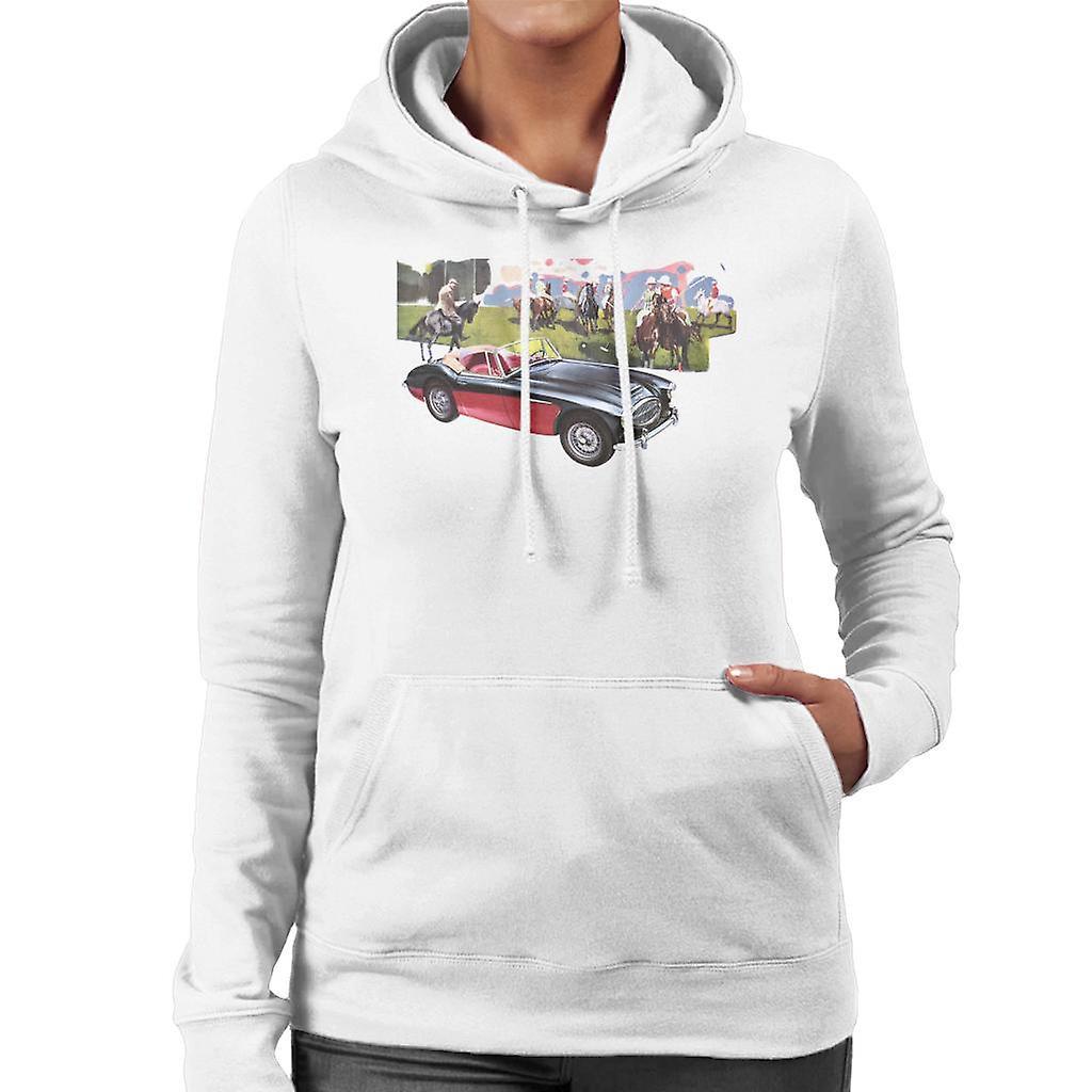 Austin Healey Background Of Sport Horses British Motor Heritage Women's Hooded Sweatshirt White XX-Large