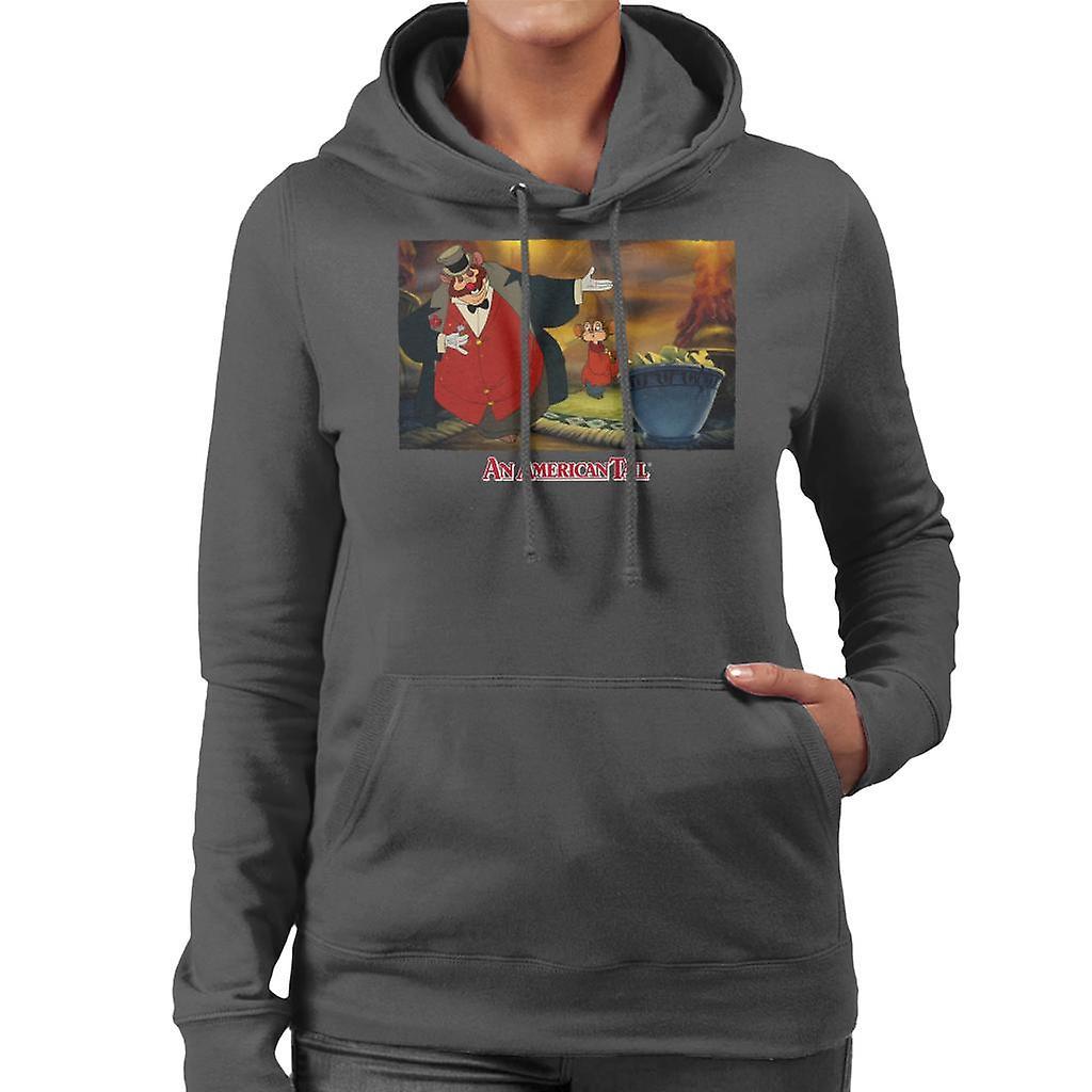 An American Tail Honest John And Fieval Eating Cheese Women's Hooded Sweatshirt Charcoal Medium