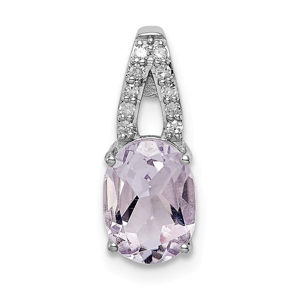 JewelryWeb 925 Sterling Silver Polished Open back Diamond and Pink Amethyst Oval Pendant Necklace Measures 15x7mm Wide Jewelry for