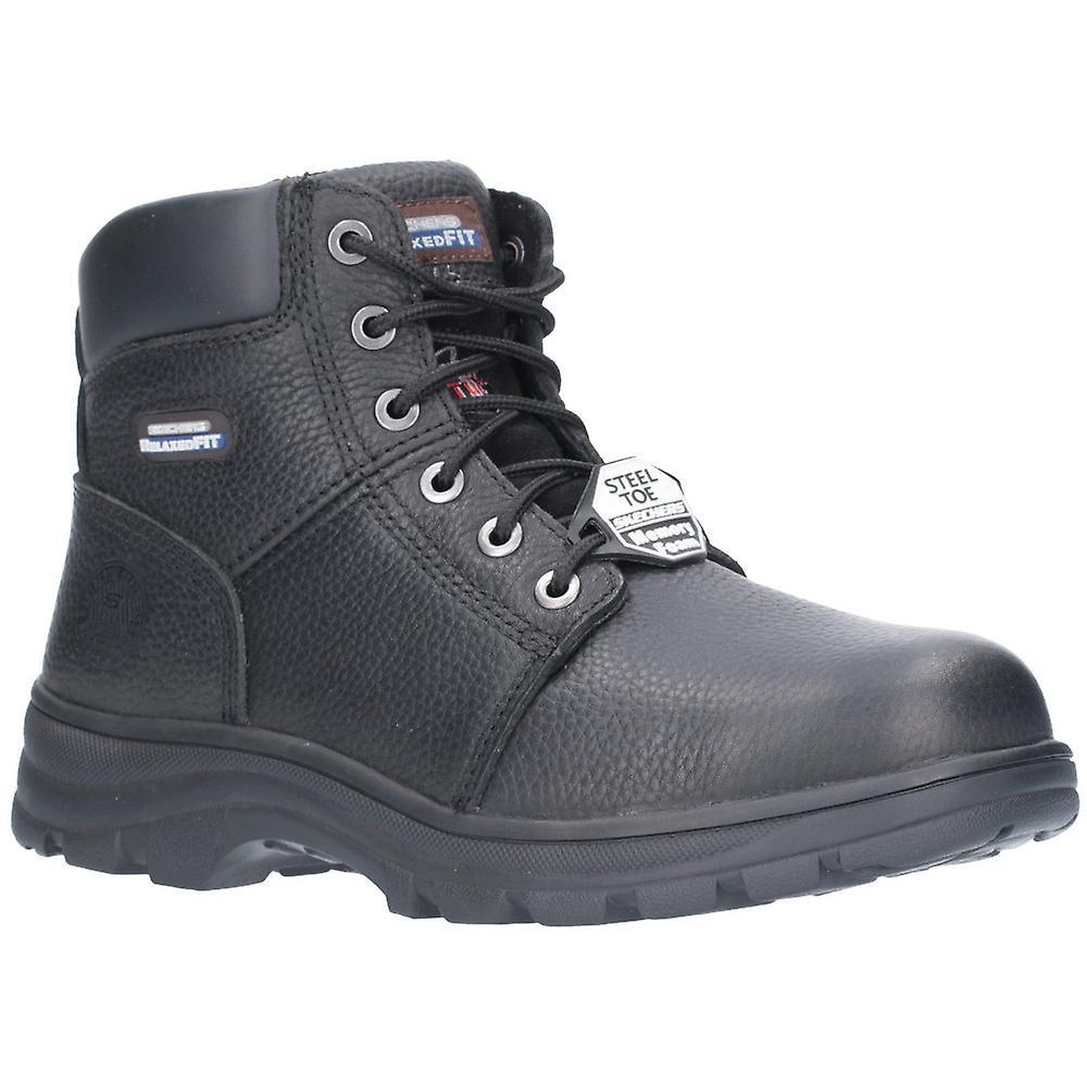 Men's Skechers Mens Safety Boots Workshire Leather Steel Relaxed Fit Toe Lace Up black - Size: 10