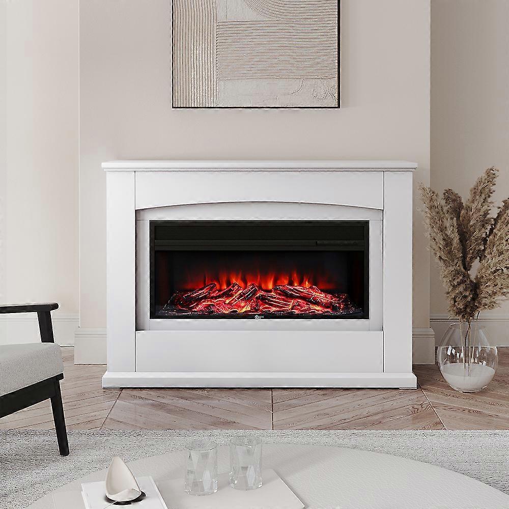 Living And Home Recessed Electric Fireplace with White Wooden Mantel