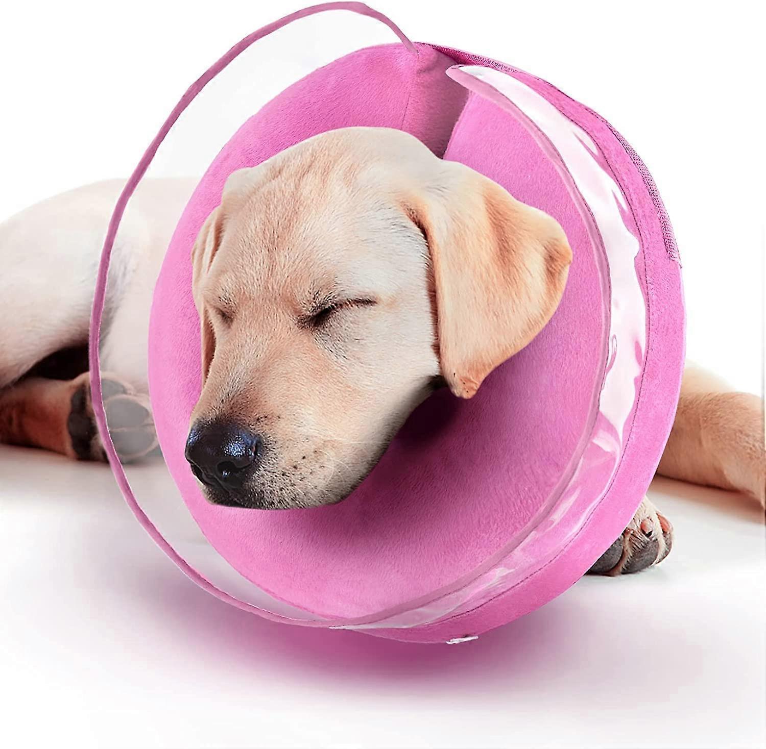 Kaise Enhanced Anti-Licking Soft Inflatable Dog Cone Collar for Dogs After Surgery with Unrestrion Pink