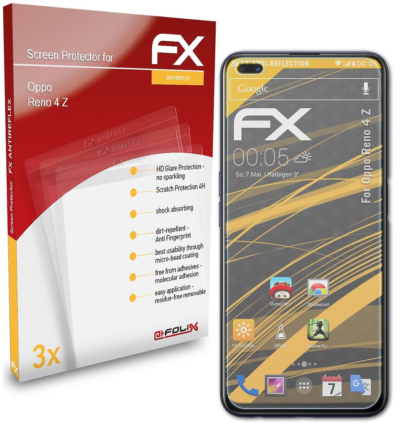 atFoliX 3x protective film compatible with Oppo Reno 4 Z protective film matt & shockproof 05 FX ANTIREFLEX