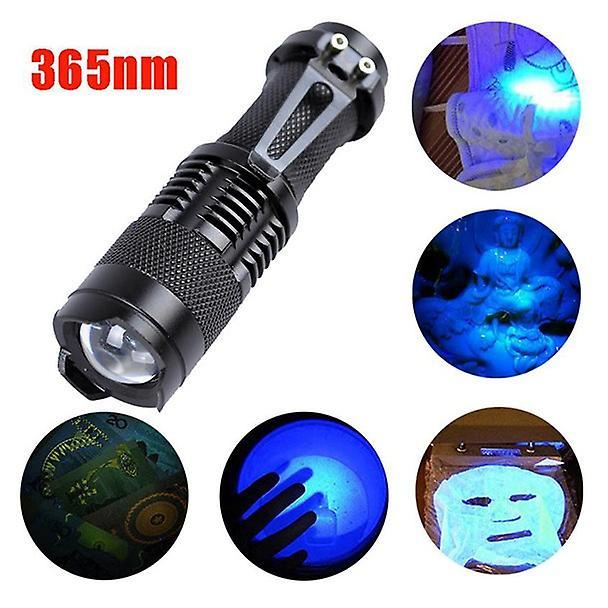 Flye Zoomable Led Flashlight Torch Light 365nm Ultra Violet Blacklight Aa Battery Black