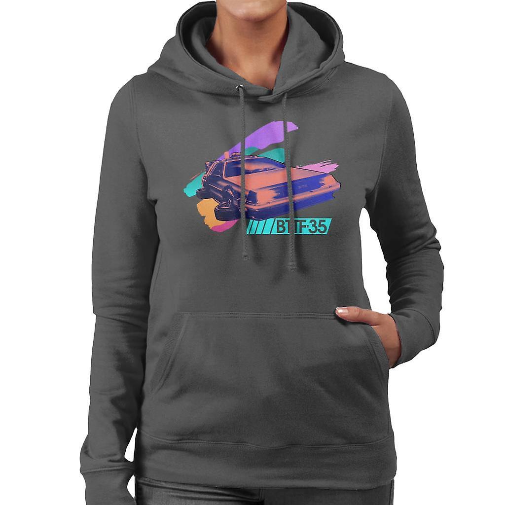 Back to the Future 35th Anniversary Delorean Flying Women's Hooded Sweatshirt Charcoal X-Large