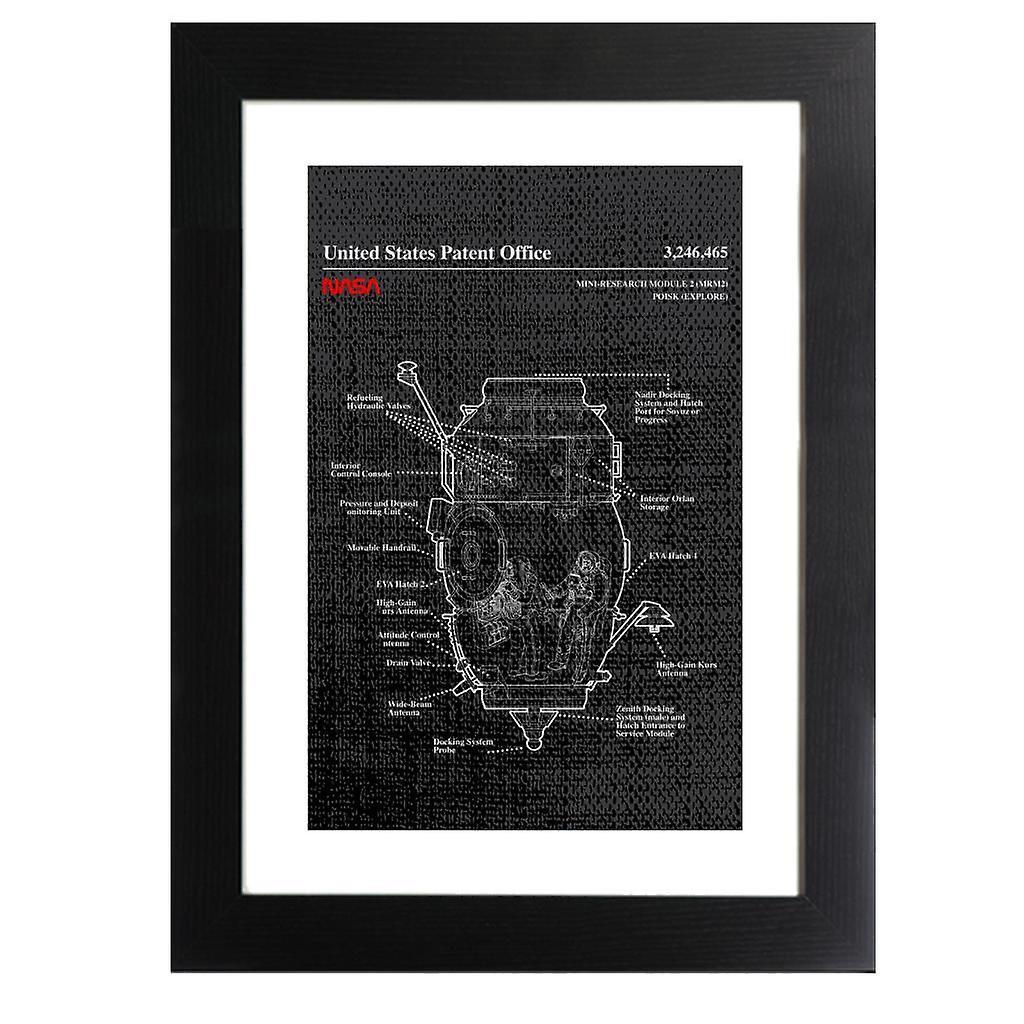 NASA Russian Mini Research Module 2 Blueprint Framed Print Black 39 x 52 cm