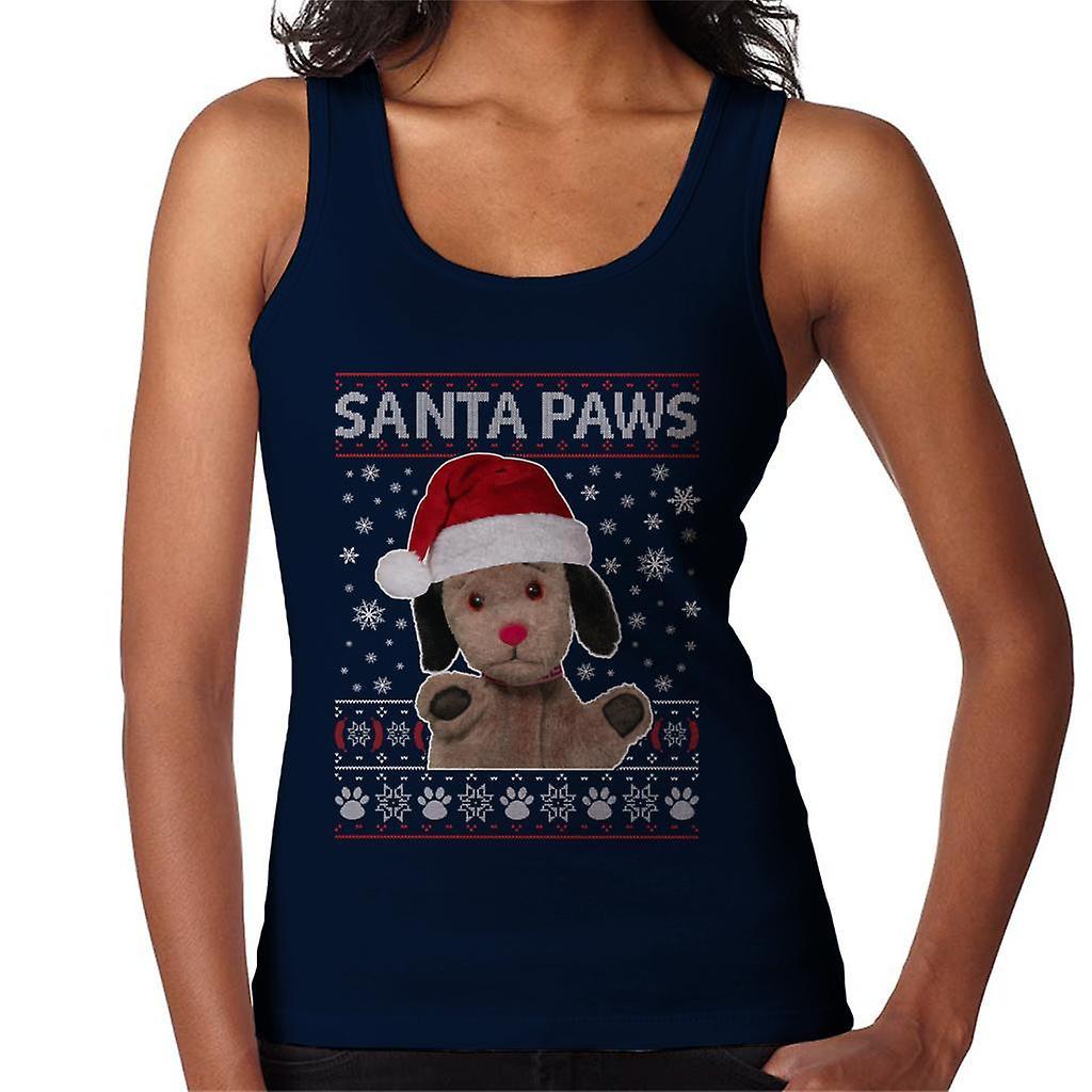 Sooty Christmas Sweep Santa Paws Women's Vest Navy Blue Small