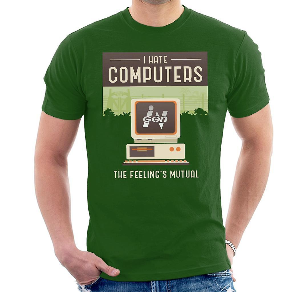 Jurassic Park Ingen I Hate Computers The Feelings Mutual Men's T-Shirt Bottle Green XX-Large