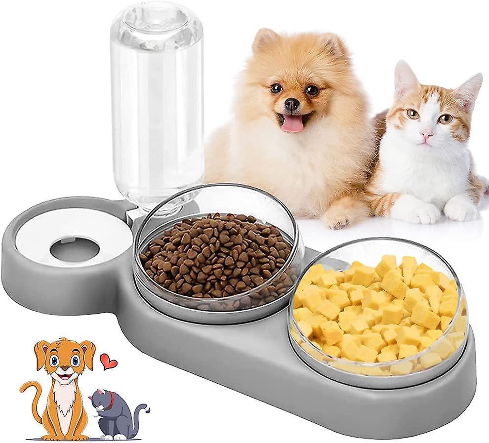 Yeye Double Cat Bowls, Double Raised Cat Bowl, Dry Wet Separation Bowl, 15° Tilt Anti-Vomiting Pet Bowl 3