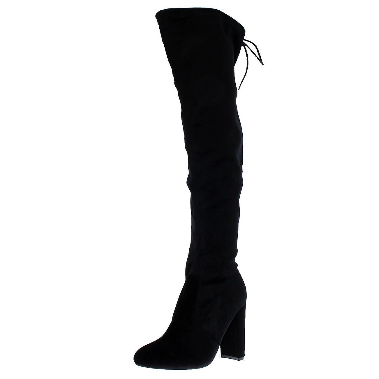 Viva Womens Block Heel Stretch Long Over The Knee Riding Wide Fit High Boots UK 3-10 Navy UK 6