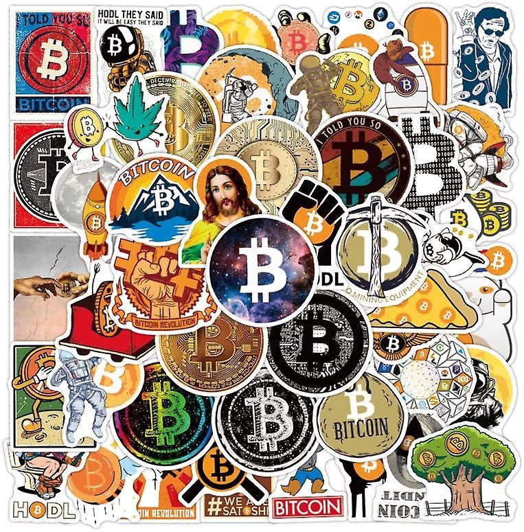 Baicccf Bitcoin Stickers - 50 Pcs Cartoon Waterproof Decals Diy For Party Supplies Pvc Decoration For Laptop Guitar Gift To Teens Familys Friends