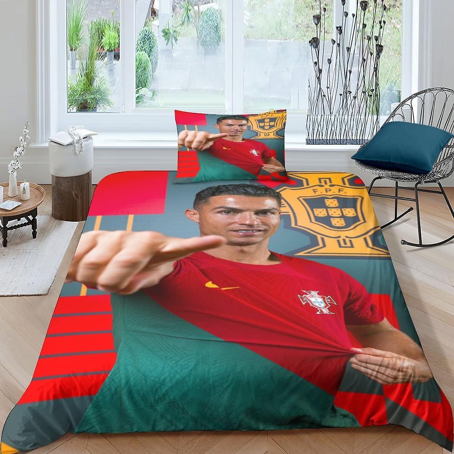 Kerota Cristiano Ronaldo - Al NASSR Made Cotton Bedding Set Football Star Single 1 Person 3 Piece Fitted Sheet Football Star Flat Pillowcase Single...