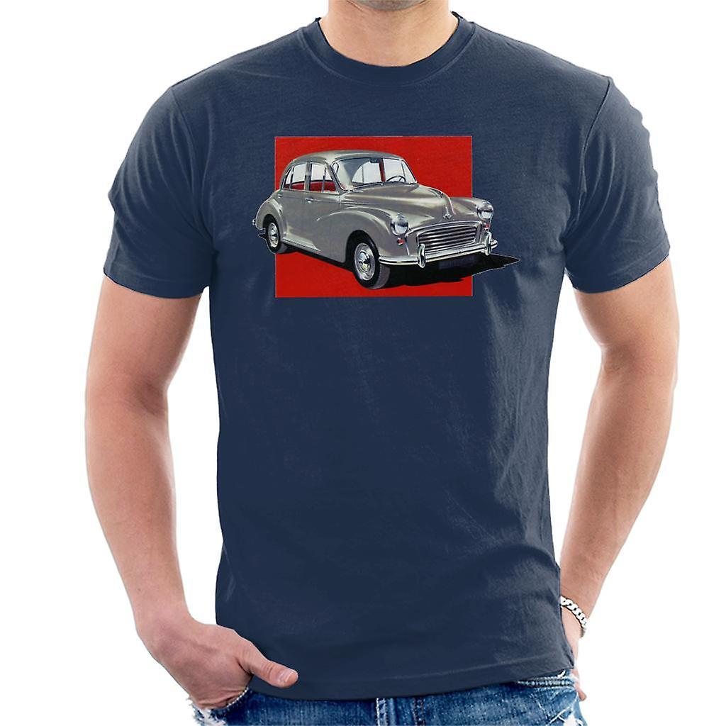 Morris Minor Red Background British Motor Heritage Men's T-Shirt Navy Blue X-Large