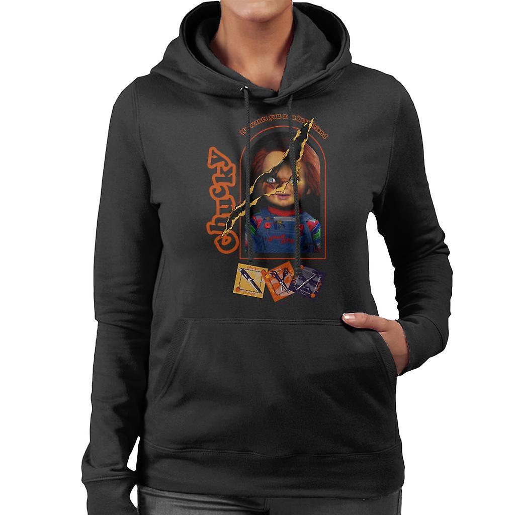 Chucky He Wants You As A Best Friend Women's Hooded Sweatshirt Black XX-Large