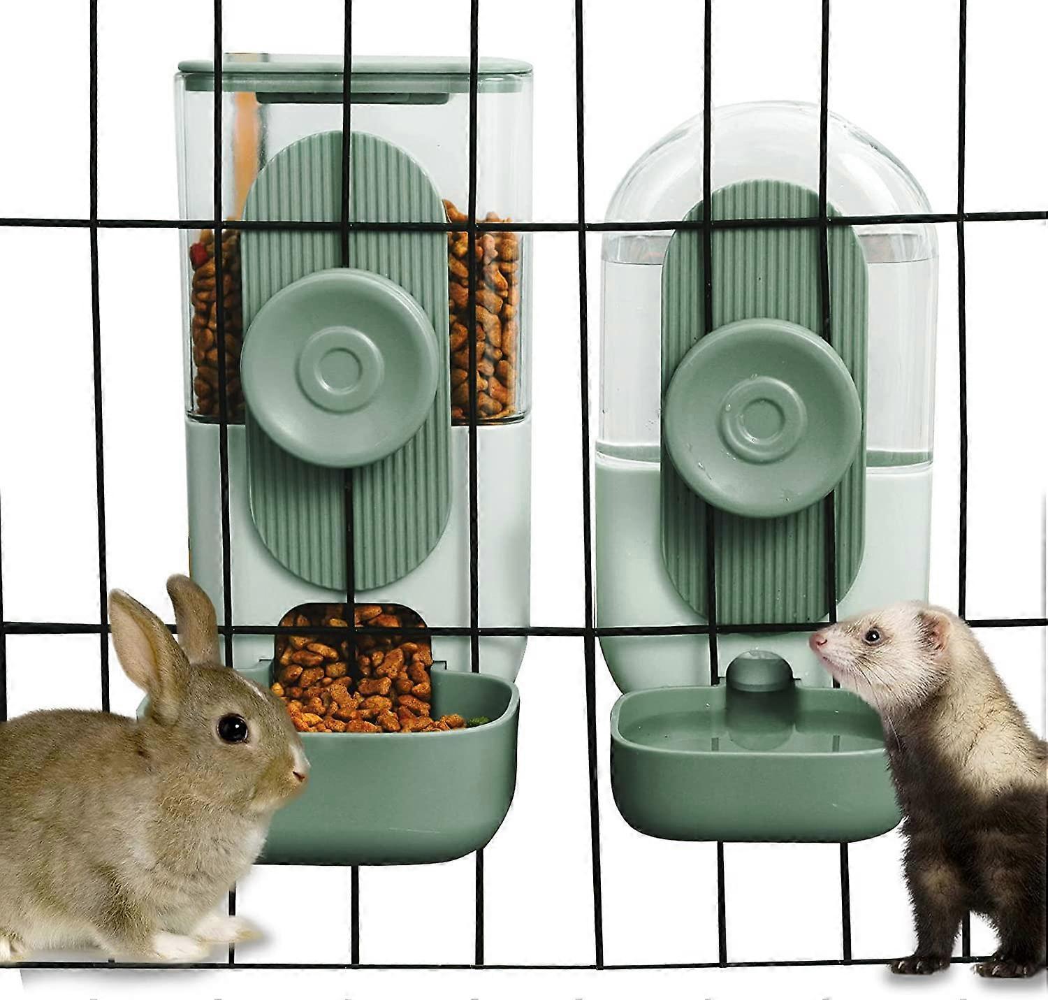 Unbrand Hanging Automatic Pet Feeder Water Dispenser,Gravity Auto Rabbit Feeder Water Dispenser Set for Small Animals Green