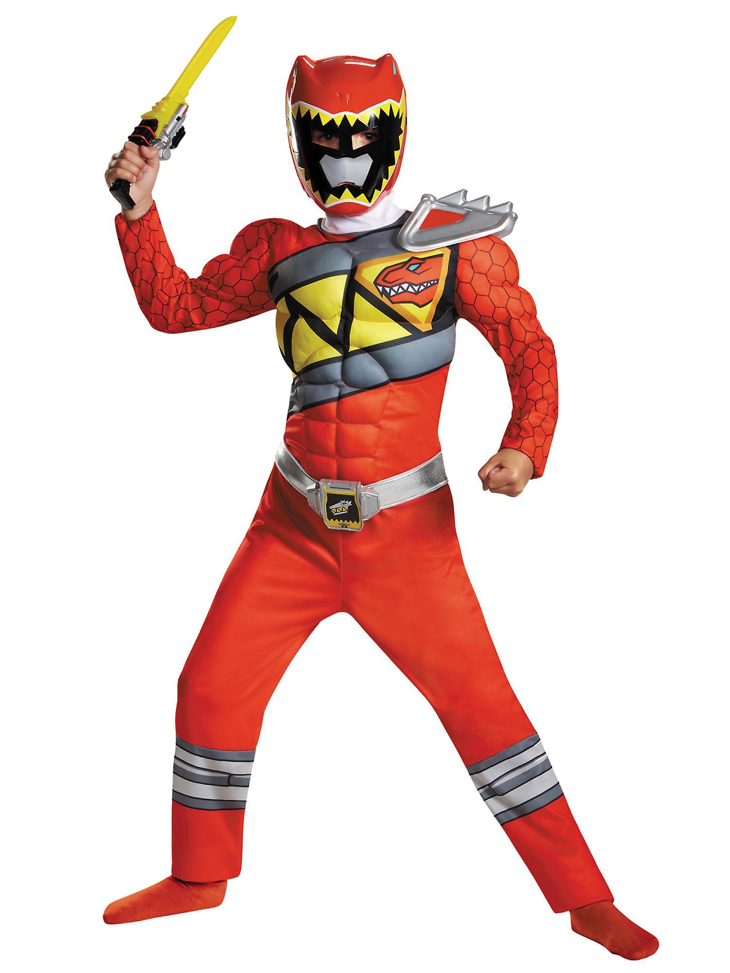 Disguise Red Power Ranger Dino Saban's Power Supercharge Muscle Superhero Boys Costume Medium (7-8)