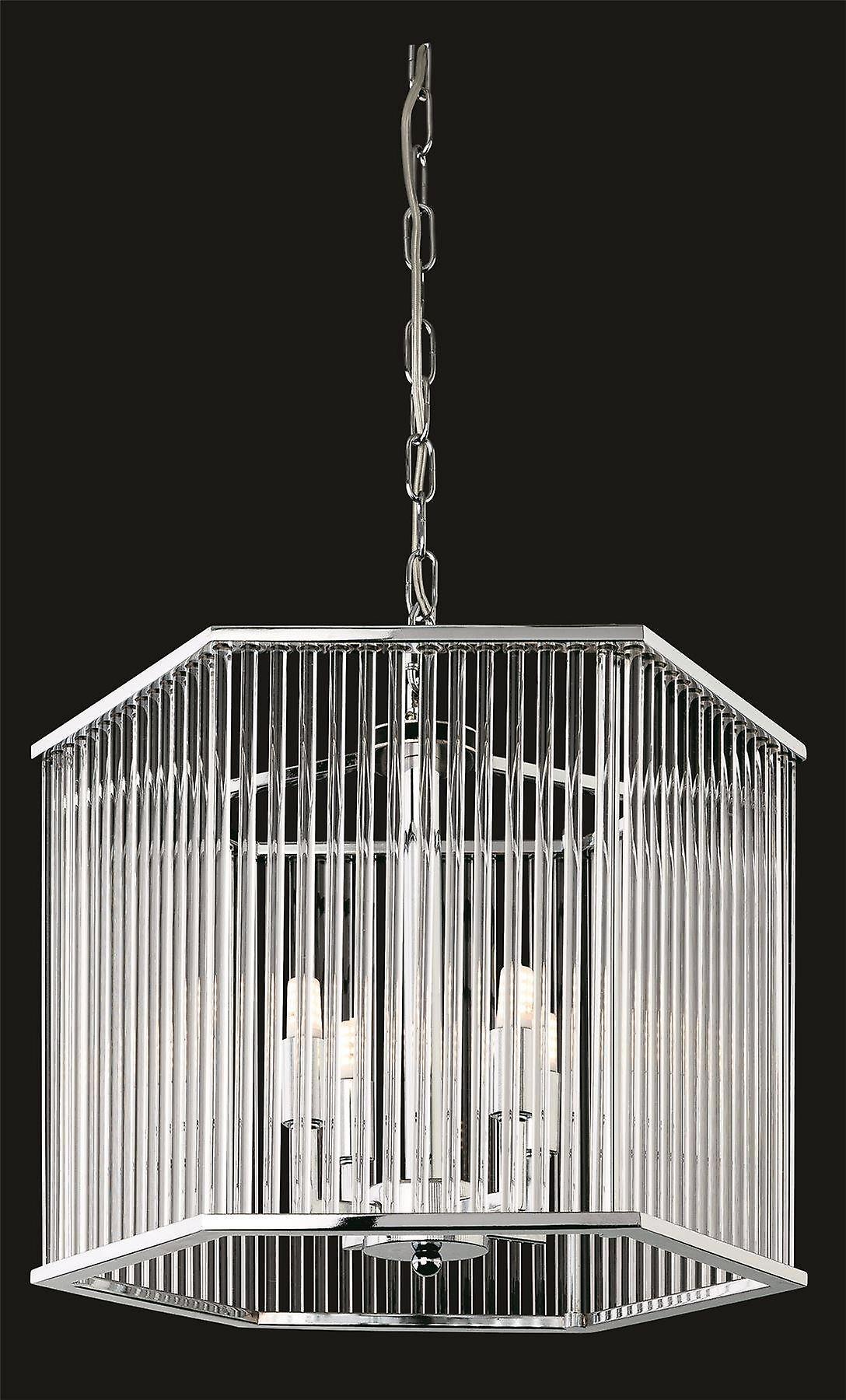 Firstlight Lighting Rialto 4 Light Ceiling Pendant - Hexagon Chrome, Clear Glass Rods, G9