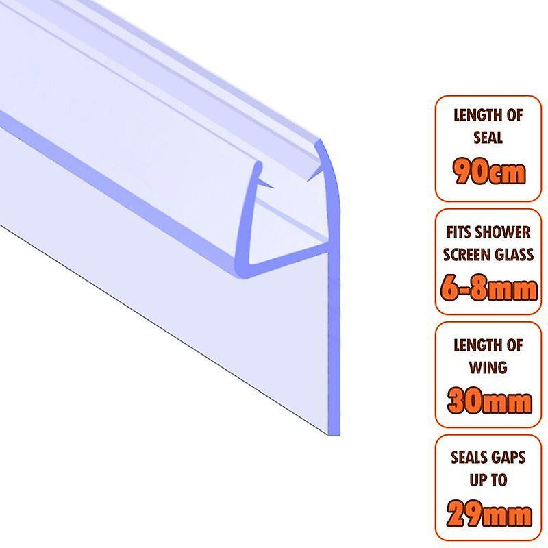 ECOSPA Bath Shower Screen Door Seal Strip - for 6-8mm Glass - Seals Gaps to 29mm Clear 900mm