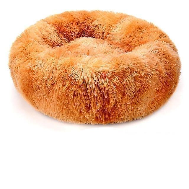 Slowmoose Round Plush Dog Bed - House Dog Mat, Winter Warm Sleeping Rainbow Orange M-60cm