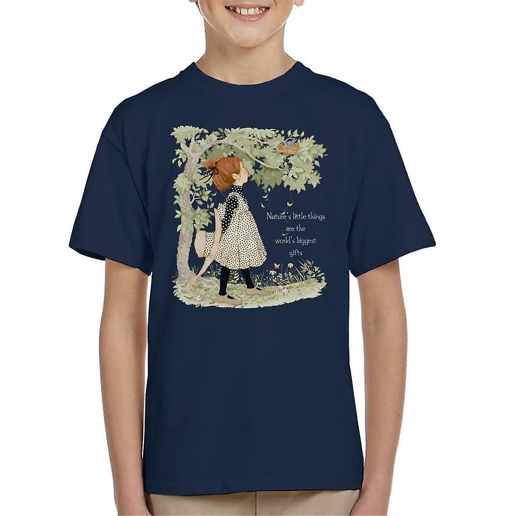 Holly Hobbie Natures Little Things Light Text Kid's T-Shirt Navy Blue Small (5-6 yrs)