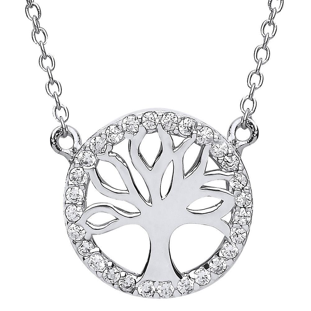 Silver  CZ Tree of Life Charm Necklace 16 + 2 inch - GVK160