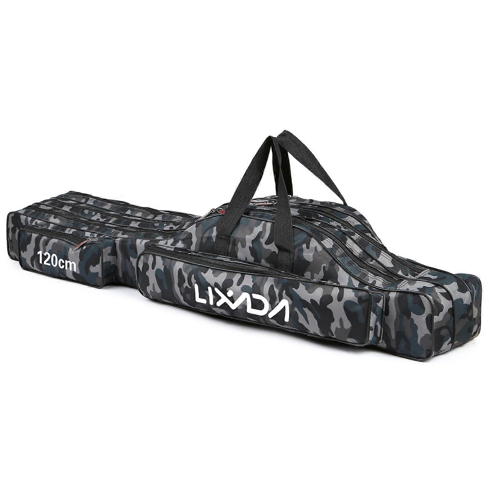 Lixada 3 Layers Fishing Pole Bag Portable Folding Rod Carry Case Fishing Reel Tackle Storage Bag Case Camouflage 120cm