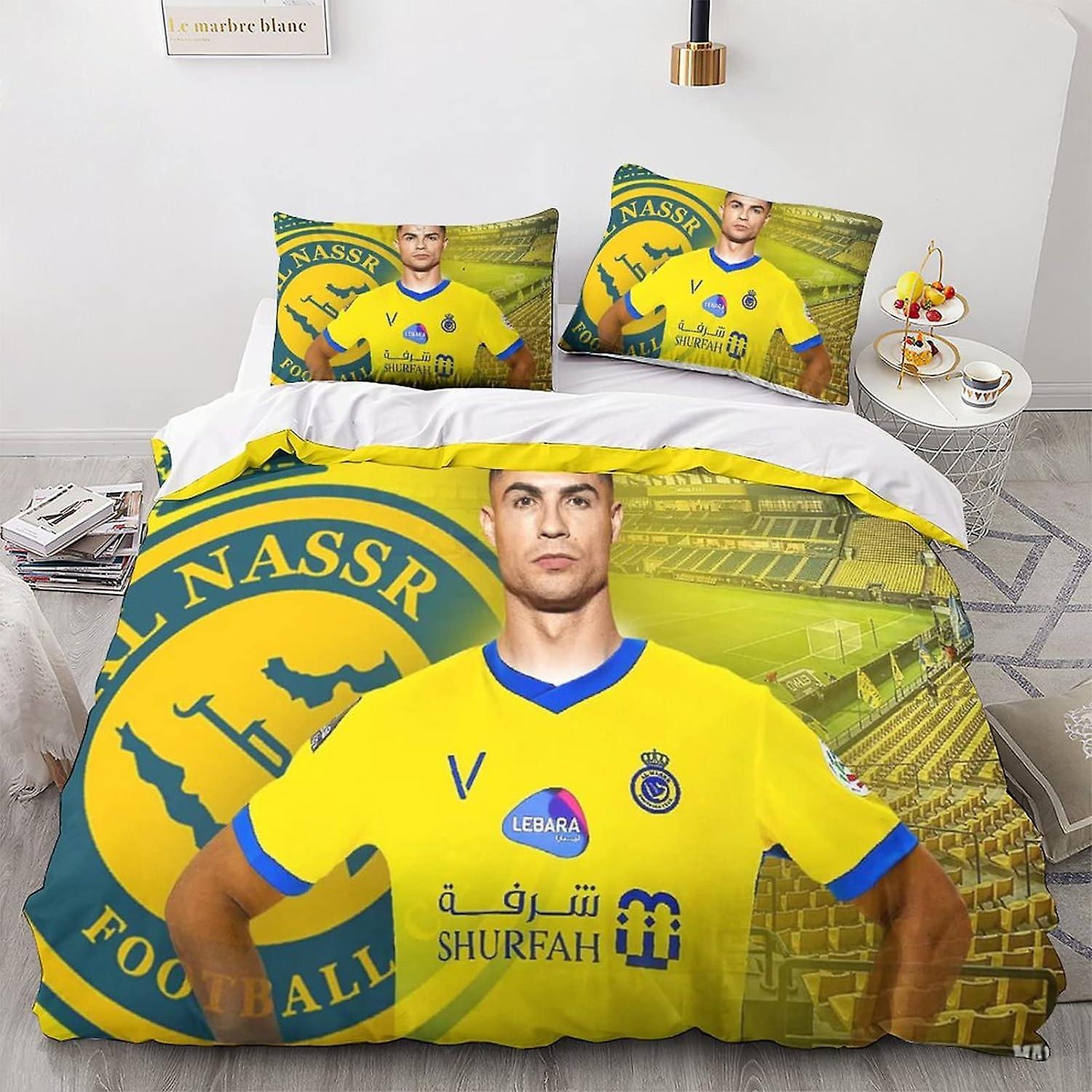 Kerota Cristiano Ronaldo Football Star Al NASSR Duvet Cover Set 3 Piece Bedding Set Microfiber Modern 3D Bedding Set - 1 Duvet Cover + 2 Double Pil...