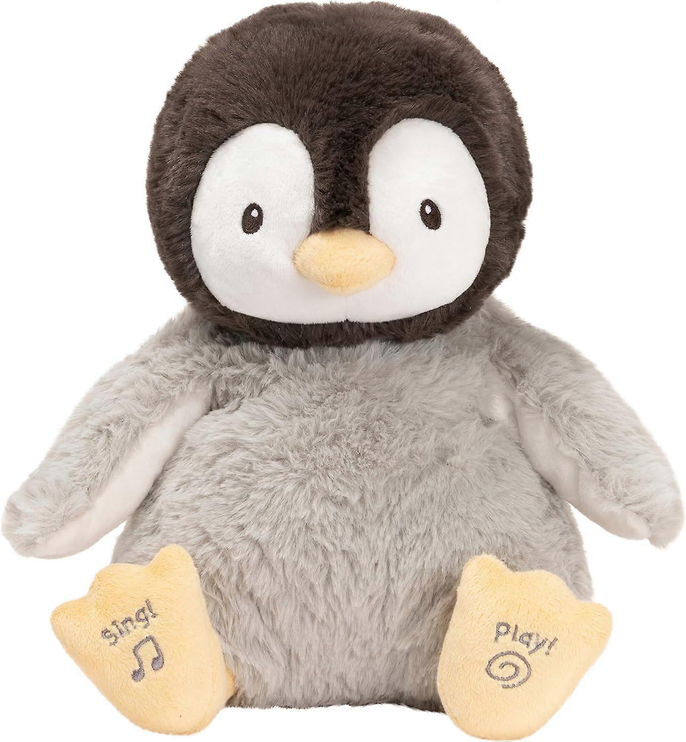 Heyone Baby Animated Kissy The Penguin Plush, Singing Stuffed Animal Baby Toy for Ages 0 and Up, Black/White/Grey, 12"