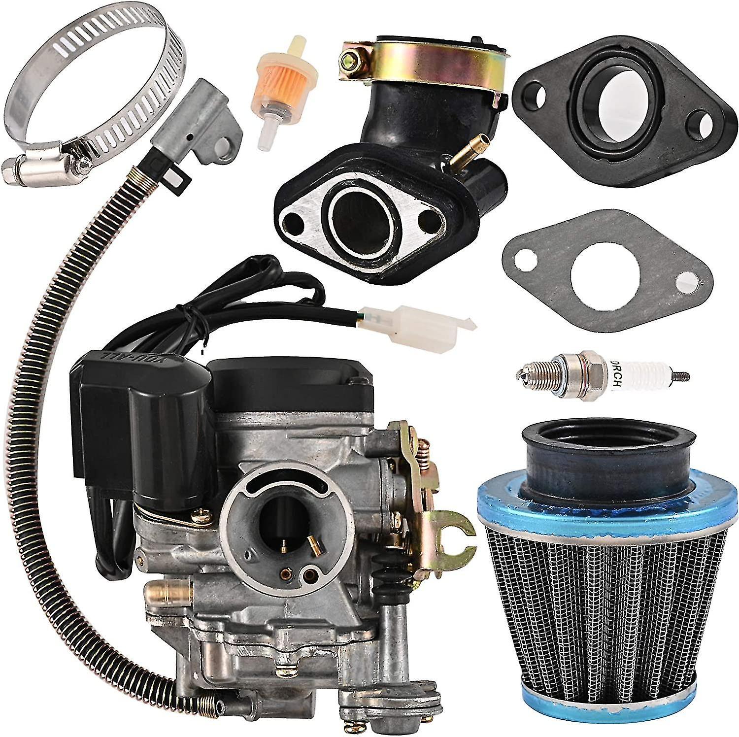 Jnnjv Gy6 50cc 49cc Carburetor For 139qmb 4 Stroke Scooter Atv Moped Go Kart Taotao Engine 18mm Carb+1 Intake Manifold, 1 Air Filter, 1 Fuel Filter...