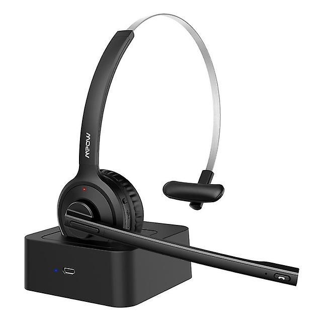 Mpow Bh231 Office Bluetooth Headset With Charging Stand Dock Wireless Over Head Earpiece With Noise Reduction Mic Headphones New Black