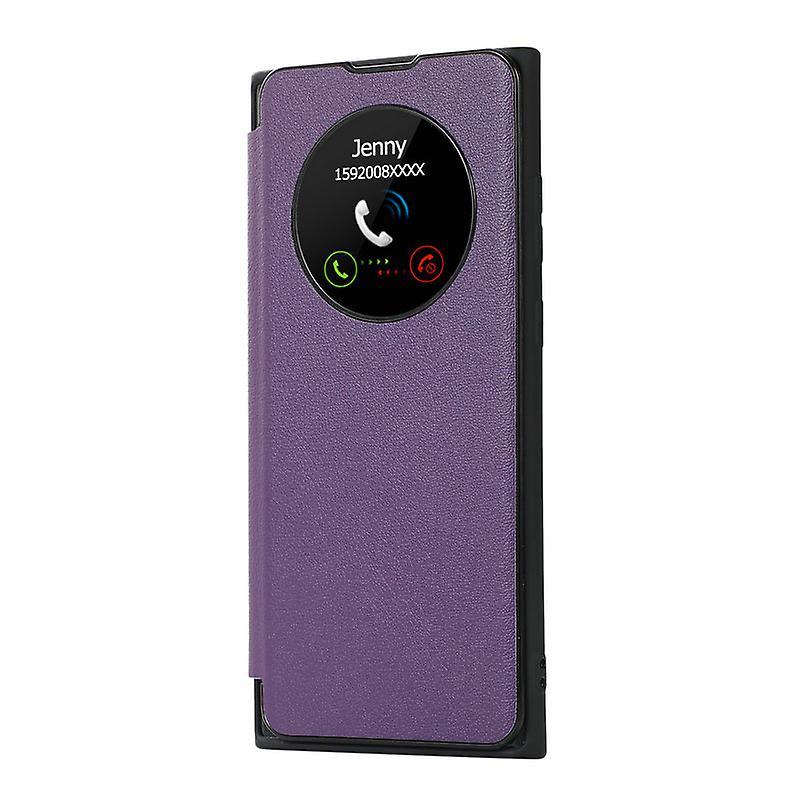 Lelinker Smart Sleep/wake Up Function View Window Premium Leather Flip Case For Samsung Galaxy S24 Ultra/s24 Plus/24 With Card Slot Kickstand Purple